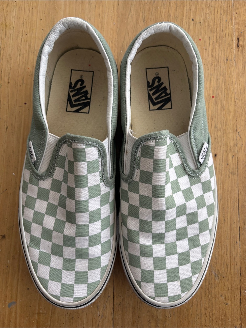 Vans Kids Slip-On Checkerboard Sneakers - Sage Green & White